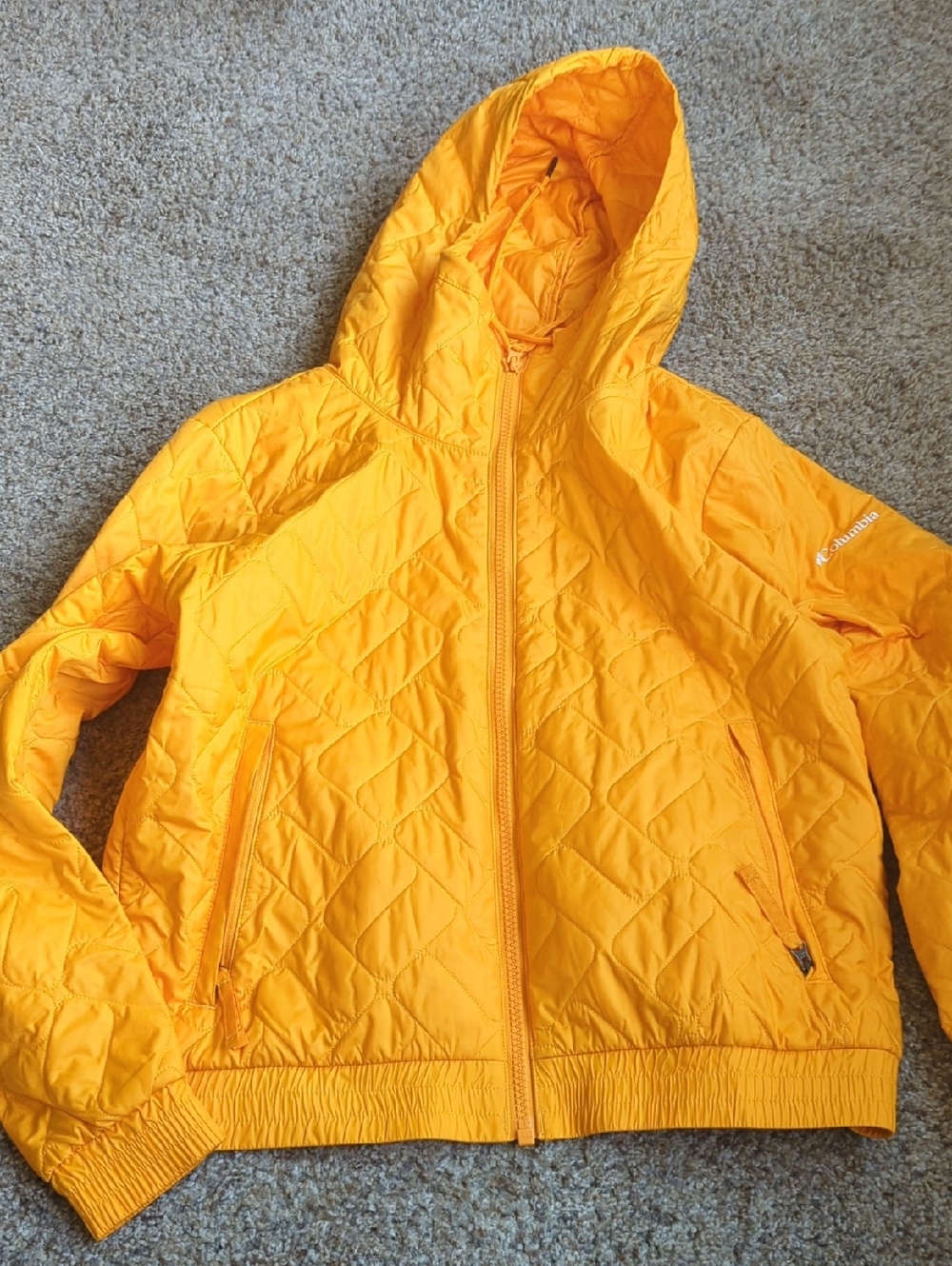 Columbia Womens Yellow Quilted Hooded Puffer Jacket SZ L NWOT